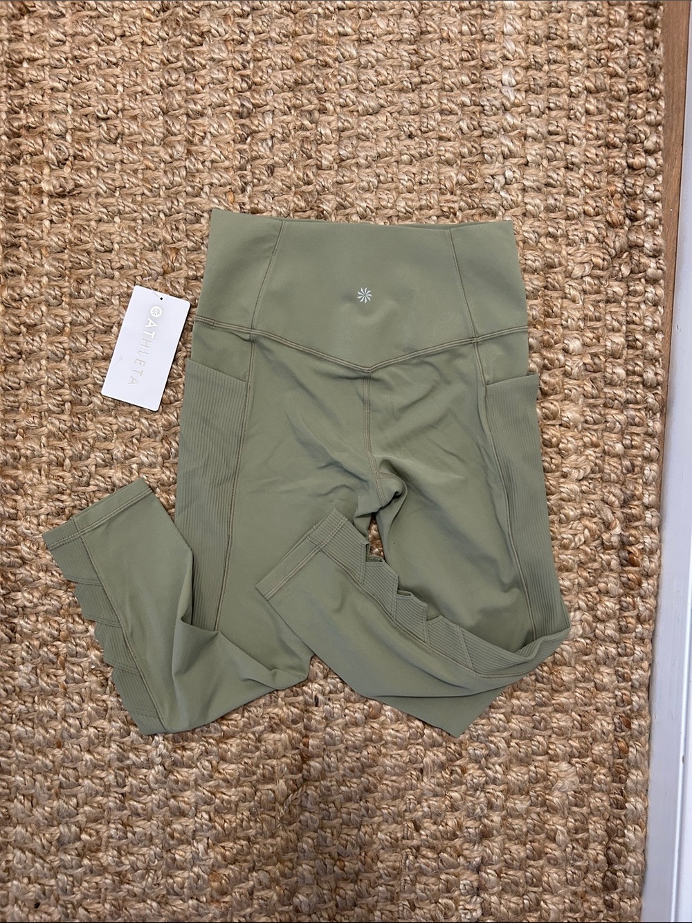 Athleta Sage Green High-Waist Ribbed Side Performance Leggings